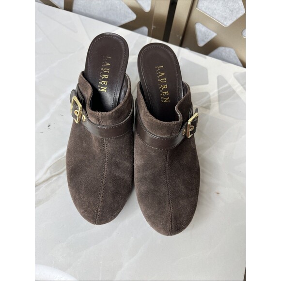 Lauren Ralph Yassinia Suede Leather Wedge Heels Mules Clogs Slip On Shoes 7 B - Picture 3 of 10
